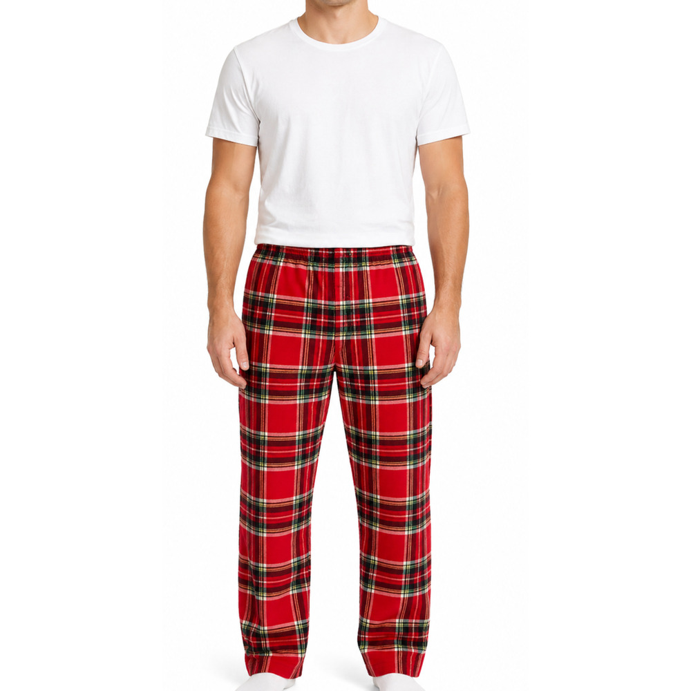 Lands End Mens Pajama Pants L 36-38 Red Plaid Cotton Lounge Sleepwear Drawstring